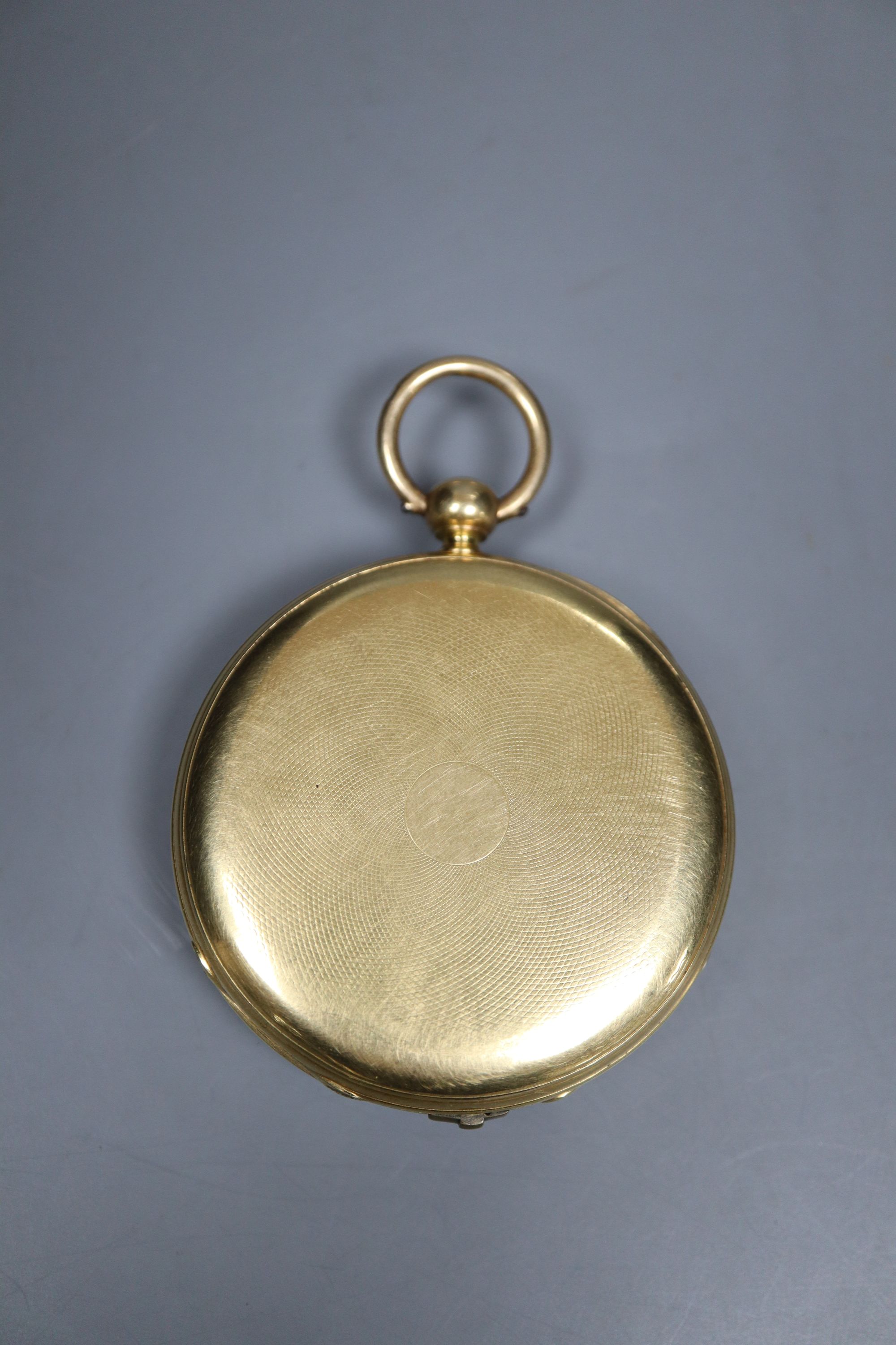 A Victorian 18ct chronograph open faced keywind fob watch, by C. Williamson, makers to The Admiralty, London